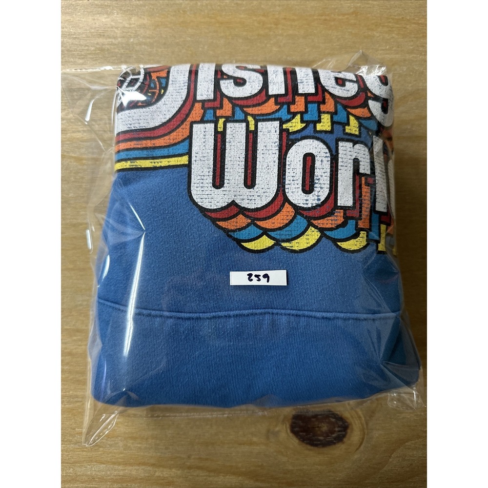 Walt Disney World Retro Blue Crewneck Rainbow Sweatshirt front pockets SIZE Med - Picture 8 of 8